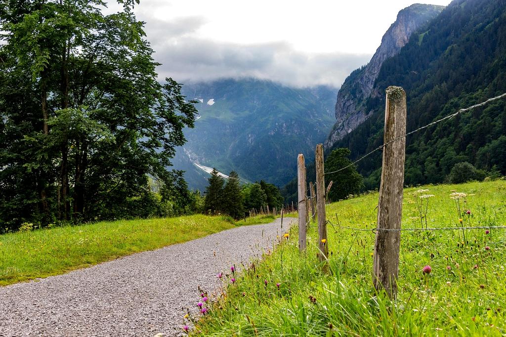 Couple hiking in the Swiss Alps