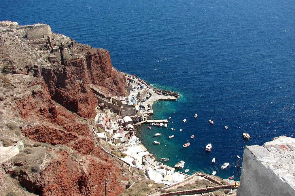 Santorini island view with blue domes