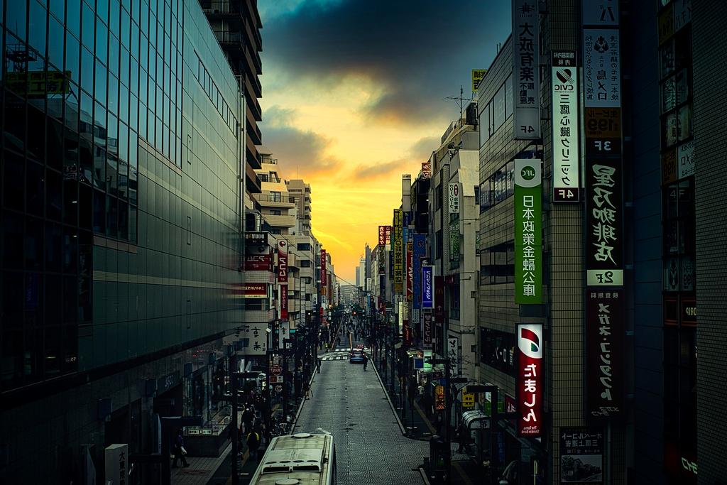 Busy Tokyo street at night