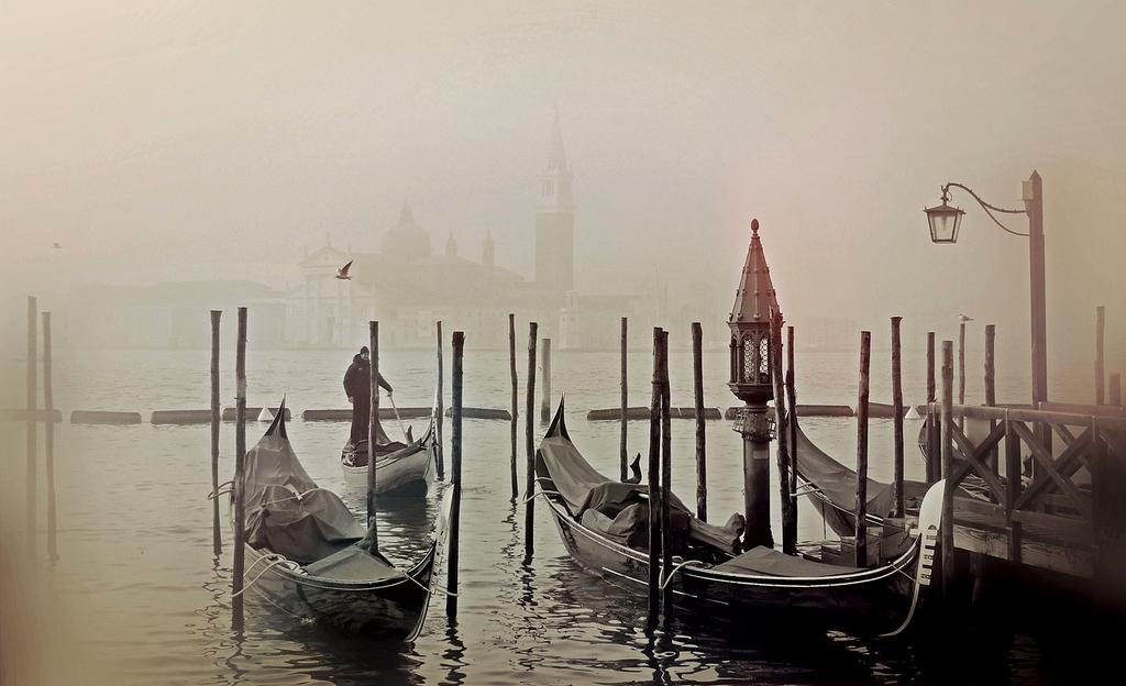 Beautiful canal view in Venice, Italy with historic buildings