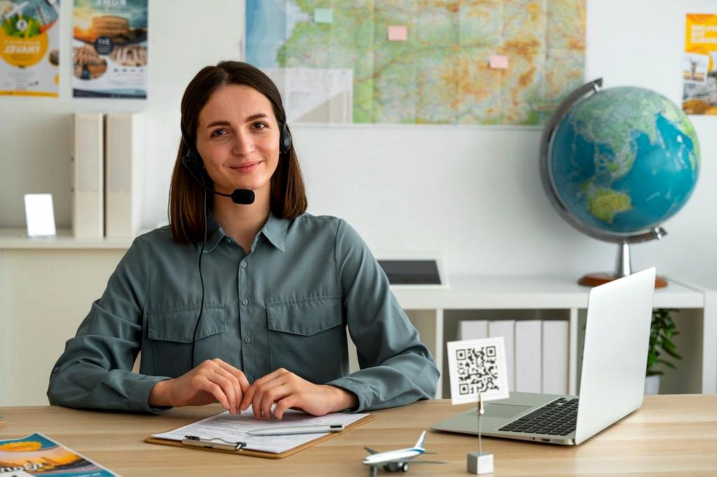 Travel agent assisting a client with itinerary planning